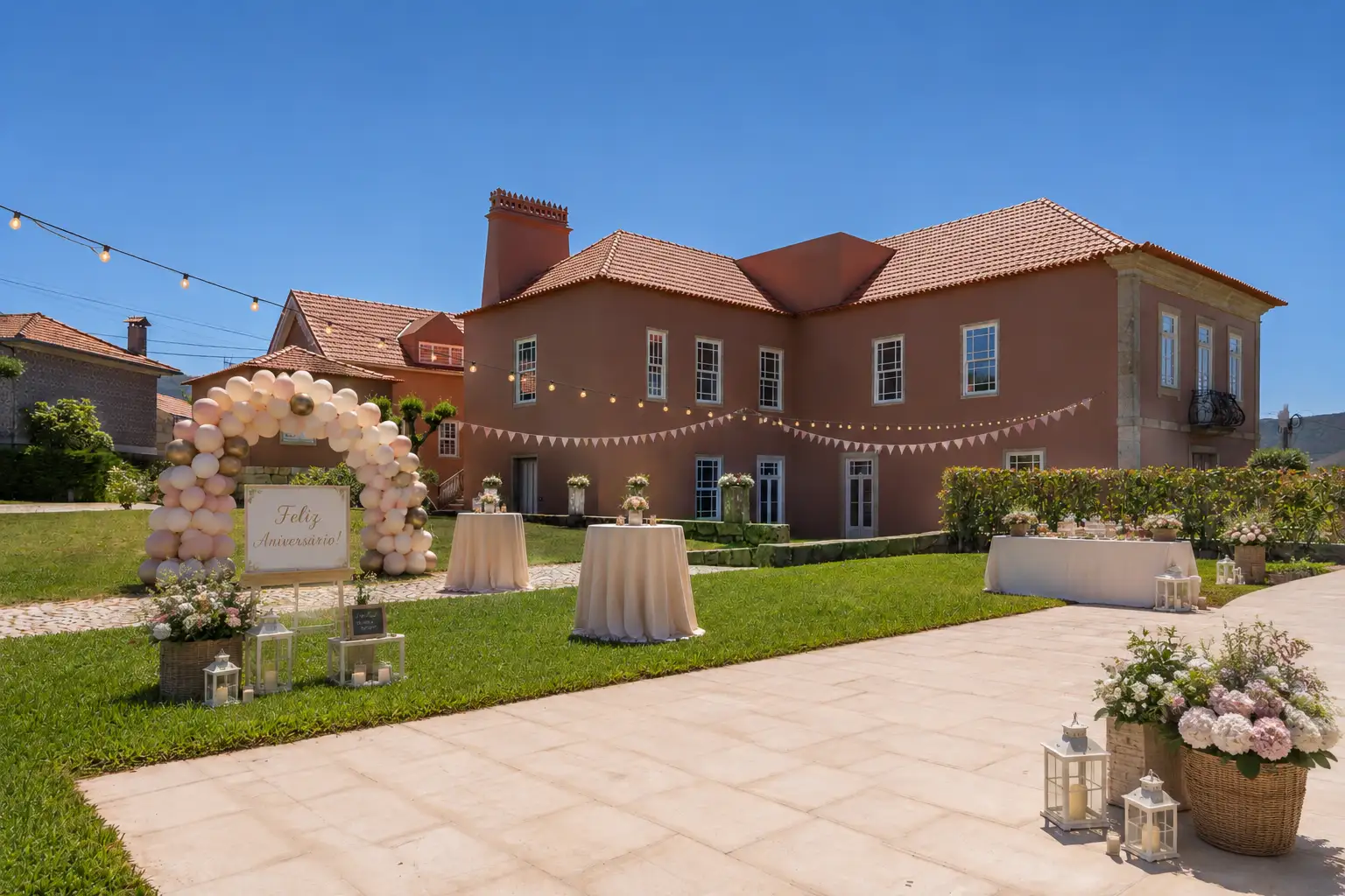 Aniversário no Noronha Lima Boutique Hotel em Arouca, Portugal — celebração privada com jardim e espaços para convidados